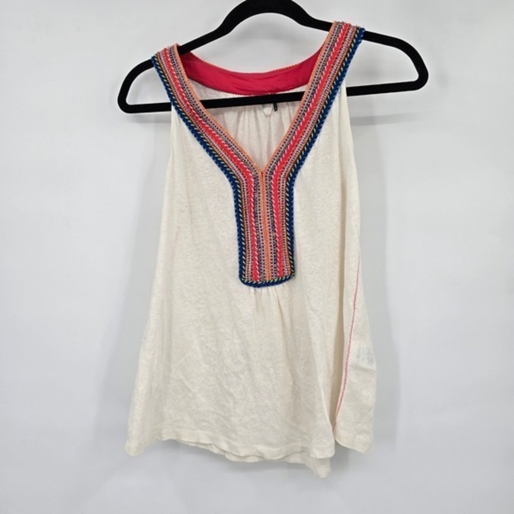 Akemi + Kin Sleeveless Top Multicolor Embroidered Linen Blend Boho‎ Tank M